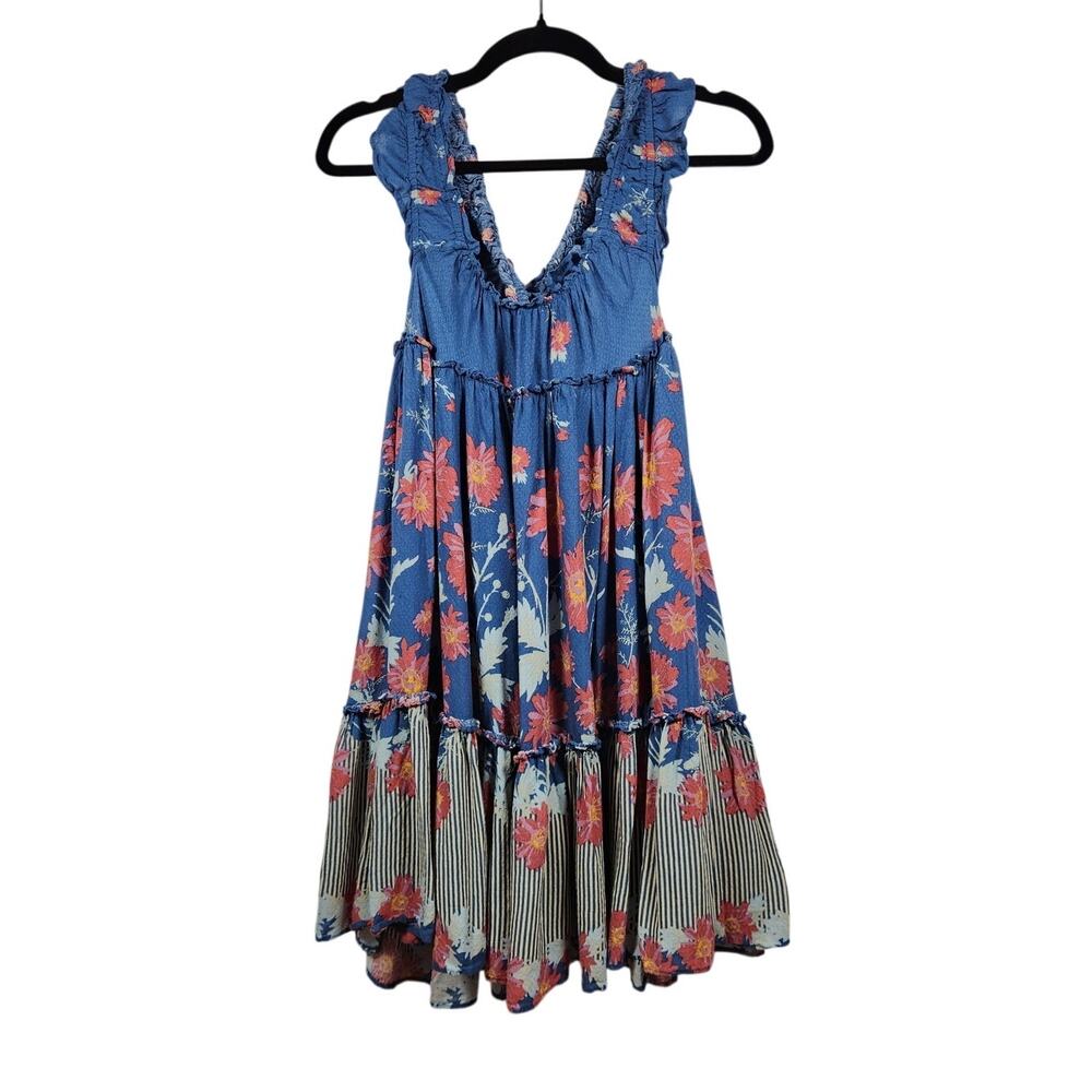 Free People Intimately Medium Peplum Cross Back Dress Tiered Boho Bali Daisy